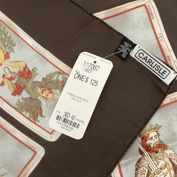 Vintage Carlisle Brown Tarot Card Silk Scarf, NWT - Picture 7 of 7